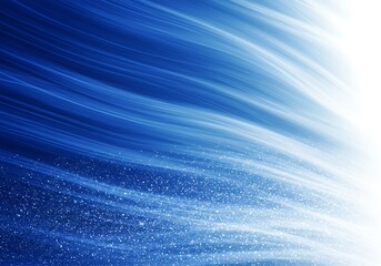 Abstract blue background with flowing energy waves and sparkling particles fading to white.