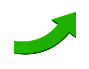 Classic Green Upward Arrow Icon, Bold 2D Design, Transparent Background