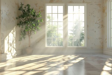 Fototapeta premium Bright and Airy Room with Sunlight Streaming Through Windows