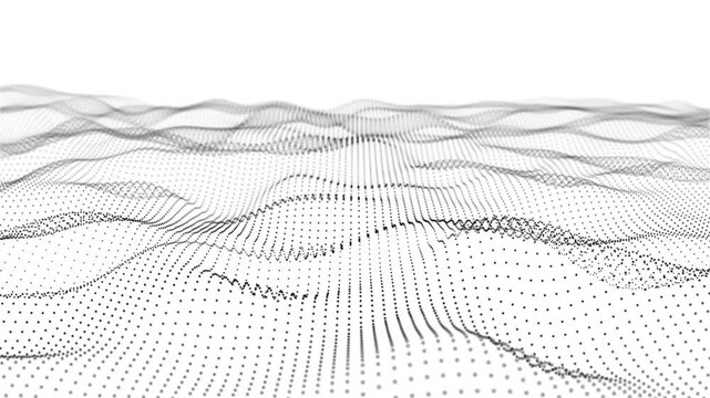 Futuristic grid wave of black halftone digital dots data smooth seamless animation