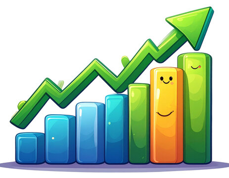 Cartoon Style Stock Chart Rising with Happy Face Arrow, Transparent Background