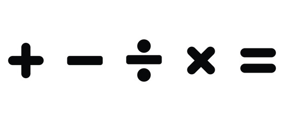 Basic mathematical icon set. Math and Calculator icon set. Plus Equals and minus  division symbol icon set. vector illustration.