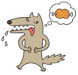 お腹を押さえる空腹の狼