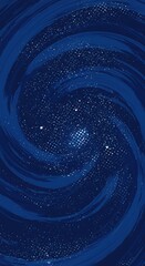 An abstract painting of a swirling blue galaxy with bright stars at its center, creating a cosmic vortex effect.