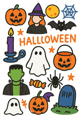 Vibrant Halloween Party Characters and Icons