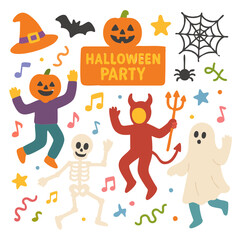 Vibrant Halloween Party Characters and Icons