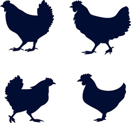 Rustic hen silhouette vector design set, suitable for poultry branding, farm logos, organic food labels, and sustainable packaging.