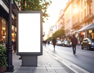 Blank Billboard Mockup on City Street at Sunset for Advertising Template