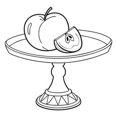 Vector art of apple on a cake stand sketch