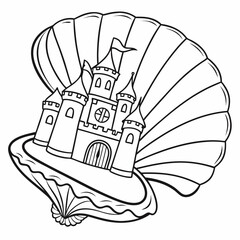 Vector art of castle in a seashell drawing