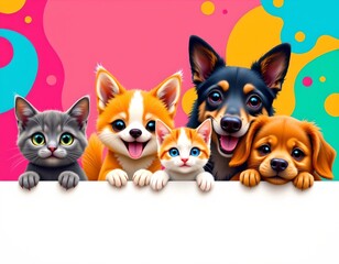 Obraz premium Vibrant Group Playful Animals Peeking Over Edge