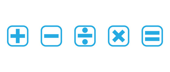 Basic mathematical icon set. Math and Calculator icon set. Plus Equals and minus  division symbol icon set. vector illustration.