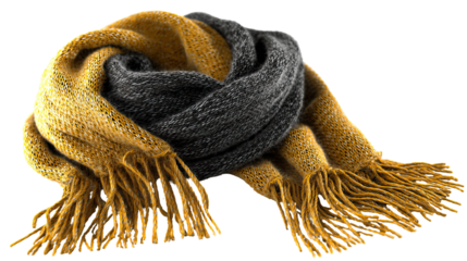 Knitted Scarf with Fringe Detail Modern Winter Accessory Elegant Style on Transparent Background