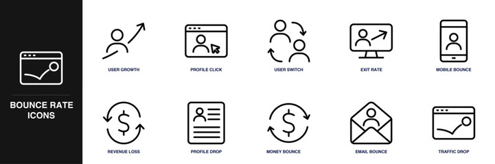 Bounce Rate Line Icon Set