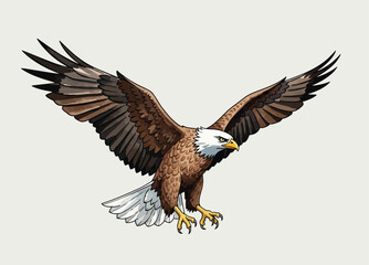 Illustration Vector of Bald Eagle in Flight with Brown Wings White Head in Dynamic Pose Scalable Vector