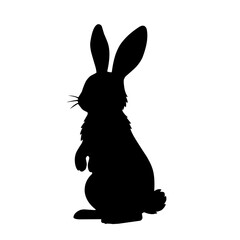 Vector silhouette of a rabbit in side view, black and white, isolated on white background. Suitable for pet design, Easter illustration, wildlife icon, or logo element