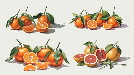 Illustration Vector with Orange Fruit and Green Leaves Realistic Style Citrus Design