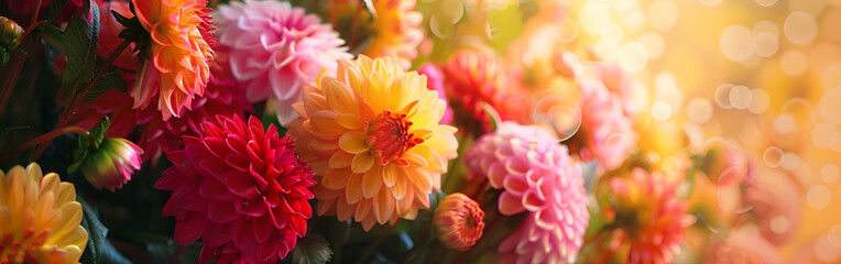 Delicate pink and yellow blossoms glowing gently in morning golden light