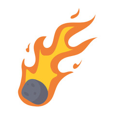 Cartoon Comet Flying Through Space with Flames