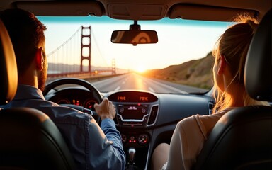 Couple driving in San Francisco. High quality