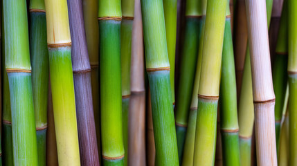 Obraz premium Close-up of vibrant green bamboo stalks creating a natural textured background. 