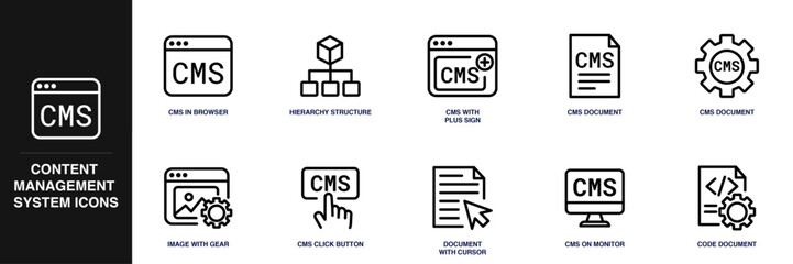 Content Management System Line Icon Set