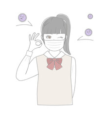 マスクをしている女子生徒