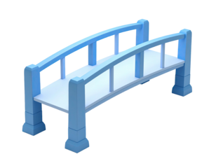 Rendered blue arched bridge with pillars and railings, on a black background