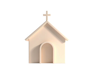 Simple beige church icon with cross atop, minimalist design on black background