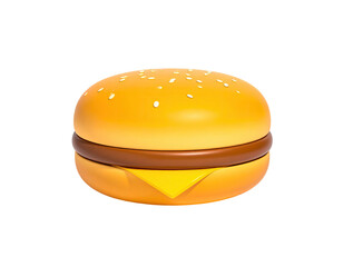 Rendered, cartoonish hamburger with sesame seeds on top bun. Black background
