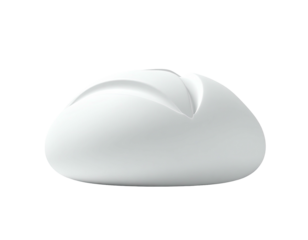 A white, stylized loaf of bread with a prominent split on the top