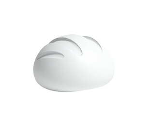 A white, rounded loaf of bread, with curved scoring, isolated on black