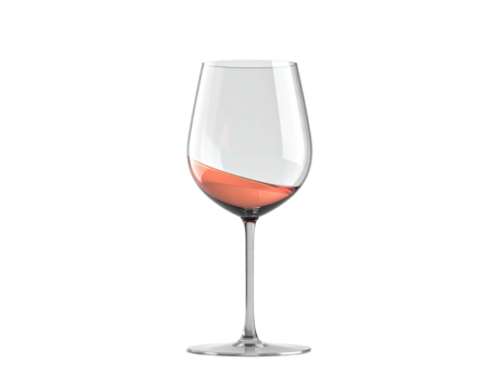 Isolated wine glass with a blush colored liquid, set against a stark black background