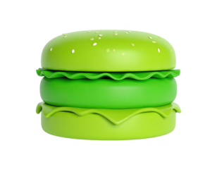 A vibrant, stylized green burger graphic, isolated on a black background