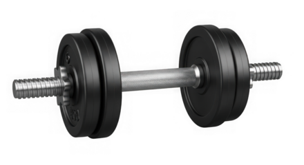 Black dumbbell with chrome handle isolated on transparent background