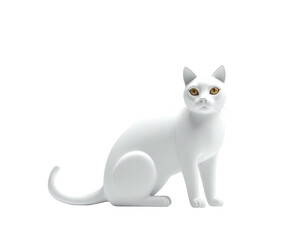A minimalist white cat sculpture sits in a seated pose on a black background