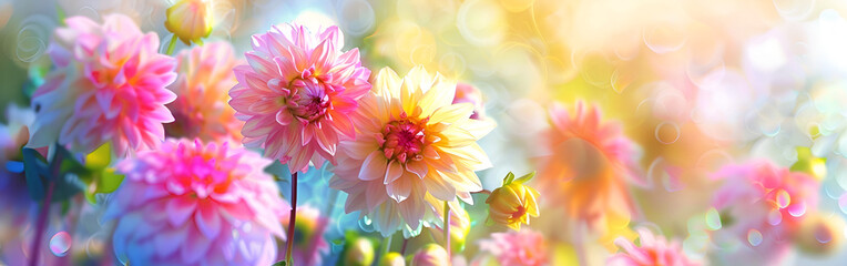 Beautiful fresh flowers blooming in soft colorful background