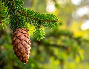 Close-up of pine cone on branch