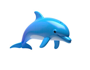 Fototapeta premium A glossy, friendly-looking cartoon dolphin with a blue body, floating against black