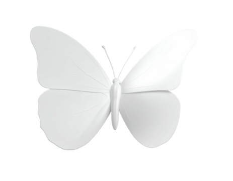 Rendered all-white butterfly with symmetrical wings against a black background