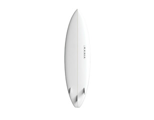 Top-down view of a sleek white surfboard against a black background