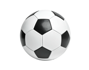 A close-up of a standard soccer ball with pentagonal and hexagonal black/white panels