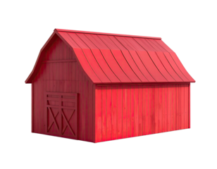 Rendered classic wooden barn with a red painted finish isolated on black