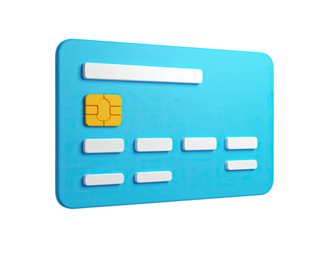 3D rendered bright blue credit card with chip and details on black background - Powered by Adobe