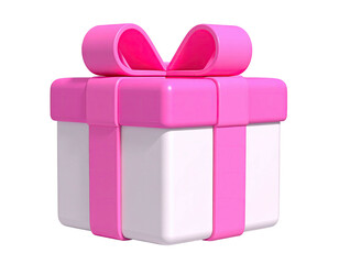 3D rendered white gift box with a pink lid, bow, and ribbon against black