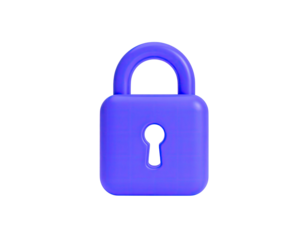 A 3D rendered vibrant purple padlock isolated on a solid black background