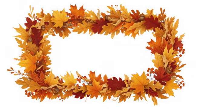 Autumn leaves frame isolated on transparent background for seasonal decoration