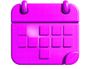 A vibrant, glossy, 3D-rendered magenta calendar icon against a black background
