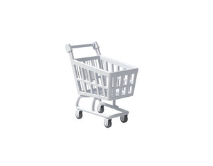 Simple, white shopping cart illustration against a stark, black background