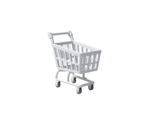 Simple, white shopping cart illustration against a stark, black background